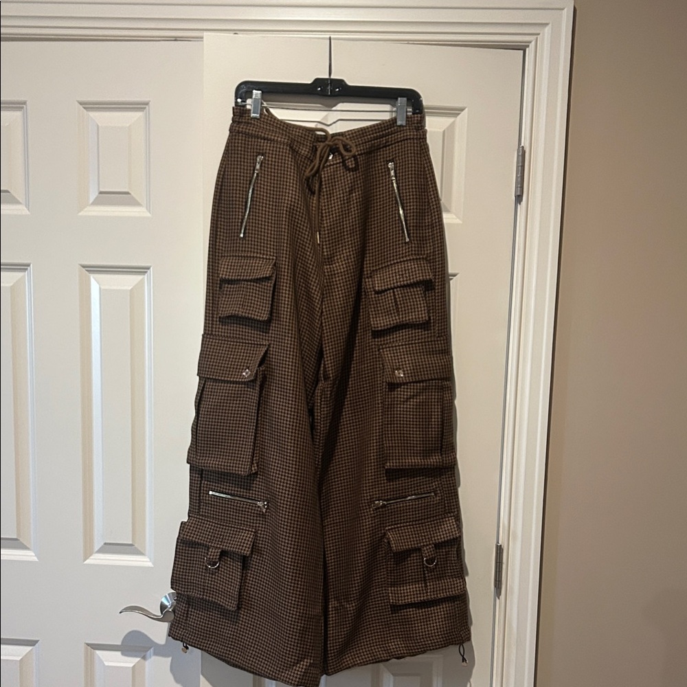 Cynthia Rowley Brown Checkered Wide Leg Pants
